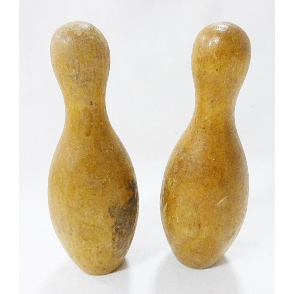 Vtg‎ miniature wood bowling pins set of 2 rustic Farmhouse Western earthy